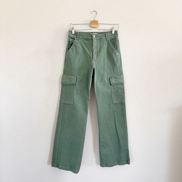 Ann Taylor LOFT High Rise Wide Leg Utility Jeans Army Green Mountain Rosemary - Picture 2 of 11